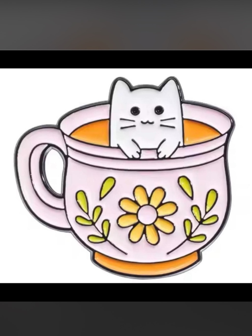 $2 Pink Cat in Teacup Enamel Pin $2 WITH ANY $10 ORDER OR MORE - Picture 2 of 6